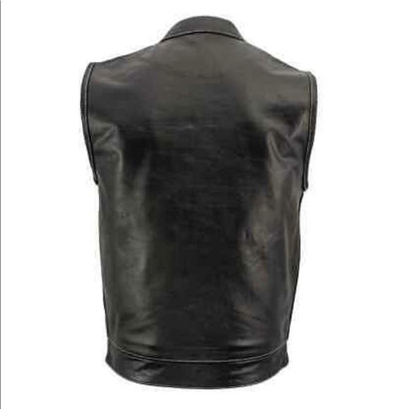 Men's White Stitched Paisley Club Leather Vest Motorcycle Biker Concealed Carry - Picture 3 of 6